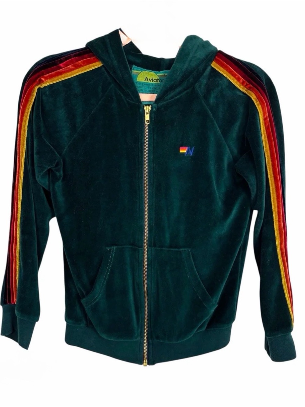 Aviation Nation Kids Size 2 Velvet Rainbow Stripe Tracksuit Set Navy Blue